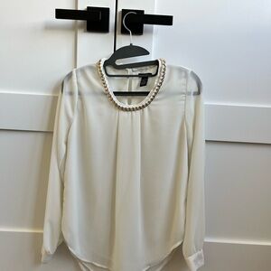 Elegant Cream Blouse with Pearl Detailing